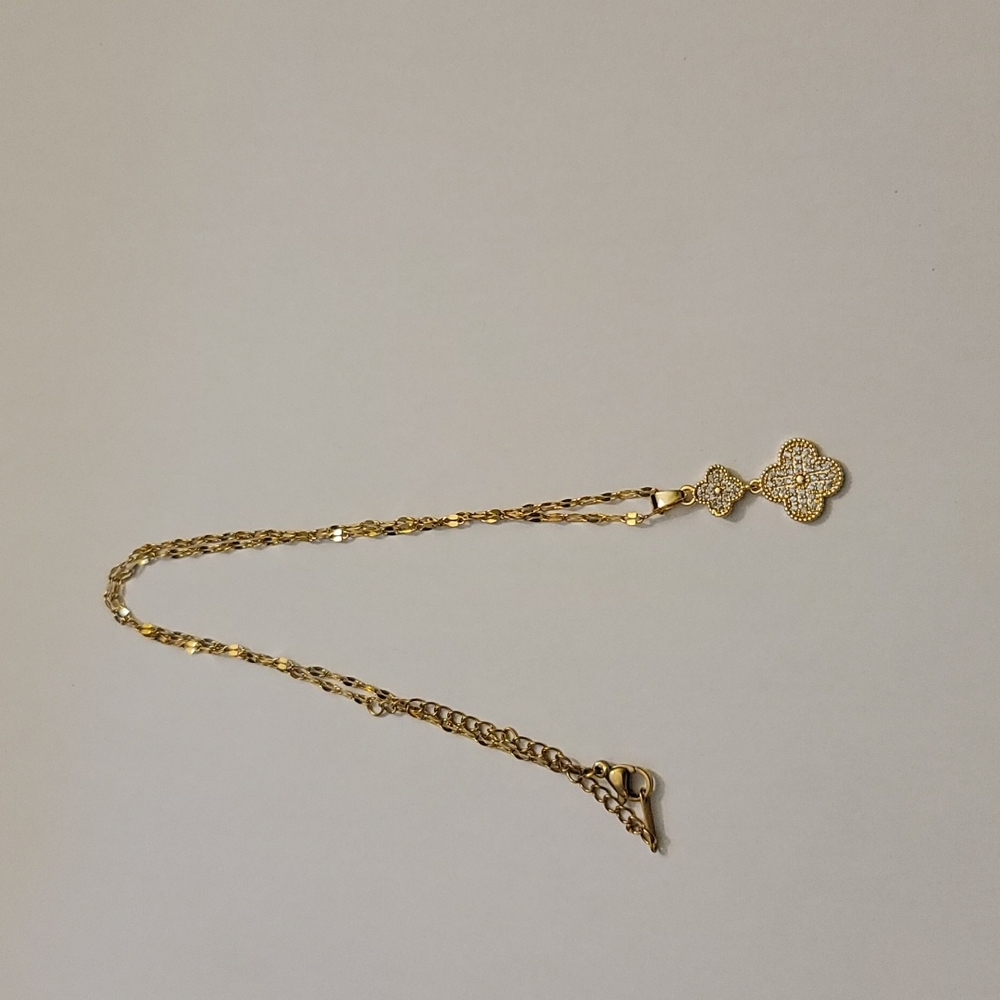 2 CLOVER DIAMOND GOLD SS NECKLACE 🍀 ☘️ - Picture 4 of 6